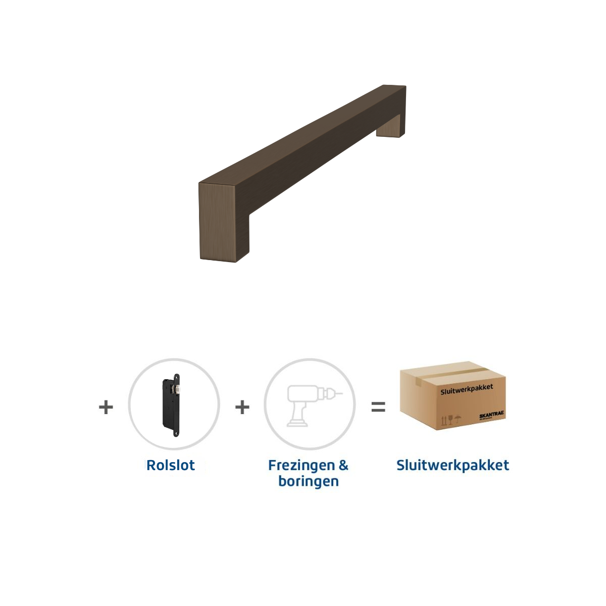 Sluitwerkpakketten met Deurgreep 16x300 Squared Brons